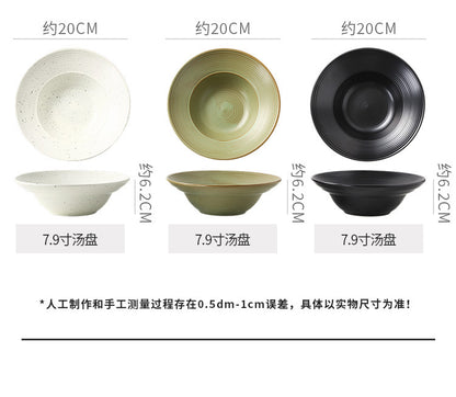 Retro Style Ceramic Kiln Straw Hat Plate Restaurant Hotel Home Threaded Pasta Plate Japanese Fruit Salad Snack Plate
