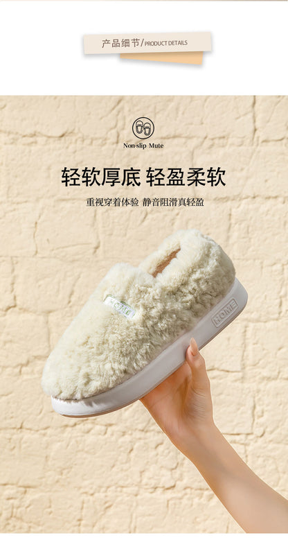 Women's Winter Indoor Warm Non-Slip Thick-Soled Cotton Slippers with Heel Cover, Maternity Cotton Shoes, Plush Outdoor Cotton Shoes for Men