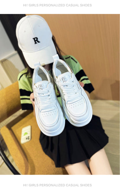 Thick-Soled White Sneakers for Women 2026 Spring and Autumn Hot-Selling Genuine Leather Breathable Sneakers for Women, Super Popular Versatile Casual Platform Shoes