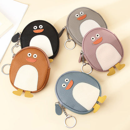 First Layer Cowhide Zipper Small Wallet Korean Style Simple Mini Keychain Coin Storage Bag Genuine Leather Coin Purse for Women
