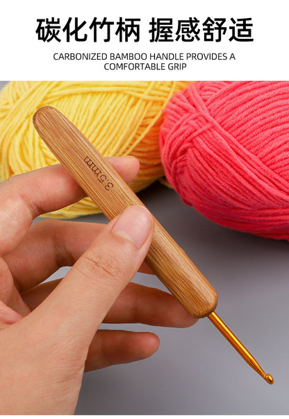 Full Set of Bamboo Handle Crochet Hooks, Bamboo Crochet Yarn Hooks, Handmade Knitting Tools, Sweater Needles, Round Head Carbonized Crochet Set