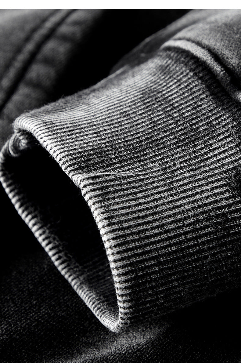TILANI men's sweater cardigan fleece-lined thickened zipper coat 360g washed vintage waxed casual hoodie