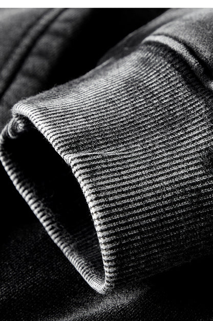TILANI men's sweater cardigan fleece-lined thickened zipper coat 360g washed vintage waxed casual hoodie