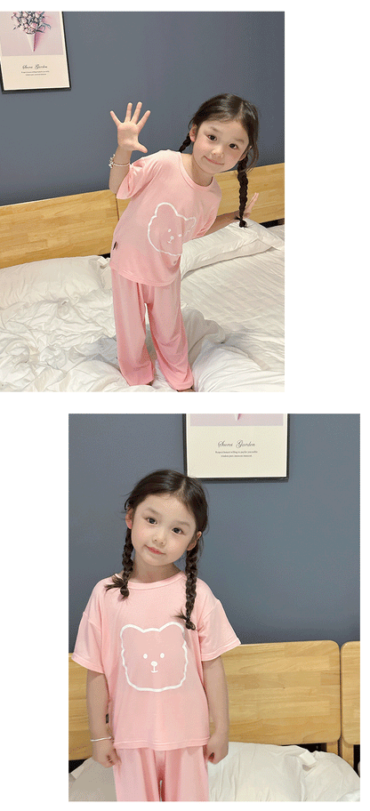 Children's Modal Pajamas Summer Thin Short-sleeved Trousers Ice Silk Middle-aged Boys and Girls Home Suit Summer