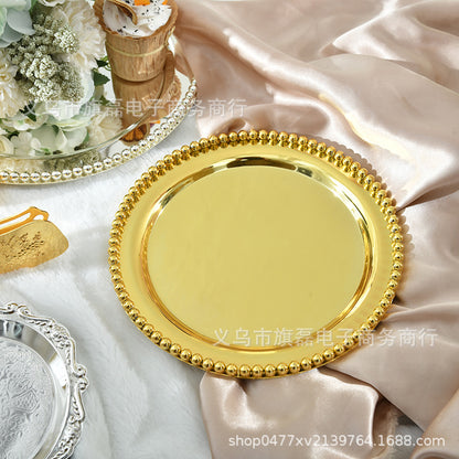 European-style metal bead spot snack cake plate silver-plated fruit plate afternoon tea cake jewelry tray photo props