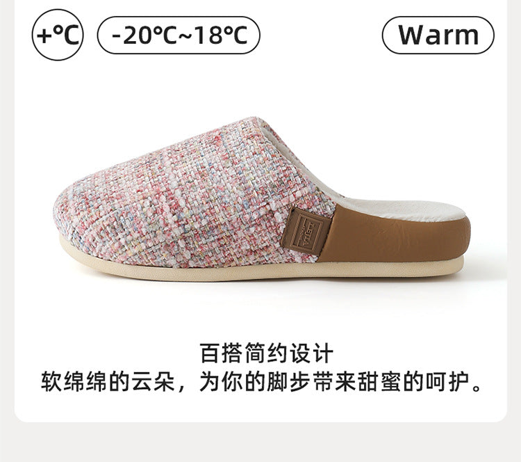 2025 New Cotton Slippers for Women, Retro Chanel Style, Winter Warm Non-Slip Indoor Slippers for Couples, Home Use for Men