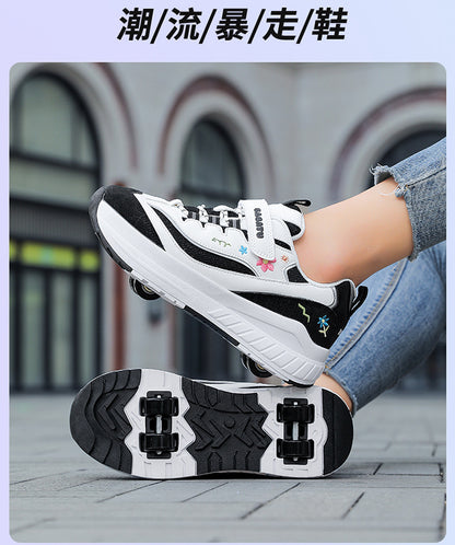 Girls' Heelys Sneakers 2025 Mesh Children's Shoes for Older Kids Roller Skates Girls' Four-Wheel Skates