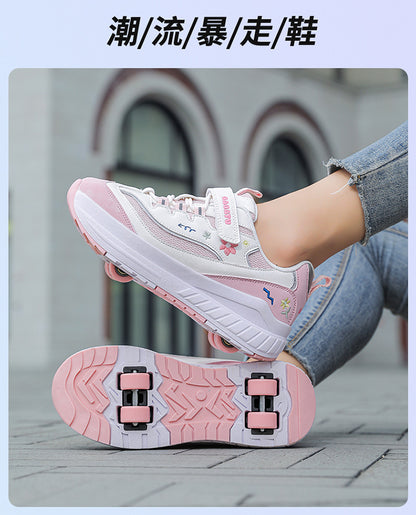 Girls' Heelys Sneakers 2025 Mesh Children's Shoes for Older Kids Roller Skates Girls' Four-Wheel Skates