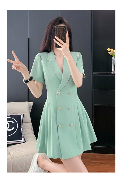 French Hepburn Style Small Black Dress High Sense High Cold Royal Sister Fried Street Small Fragrance Style Pleated Professional Suit dress Summer