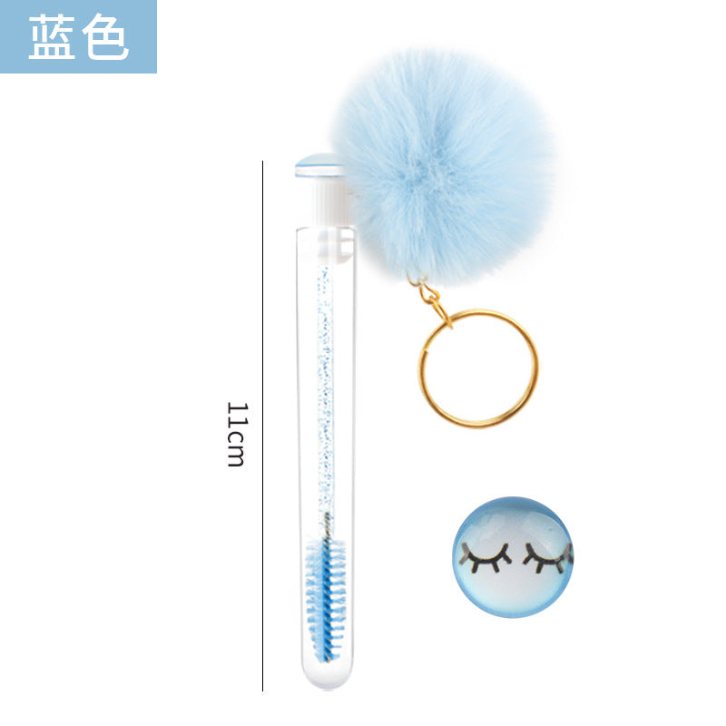 Wholesale in stock Keychain Smiley Hair Ball Tube Eyelash Brush New Cute Multicolor Eyelash Comb Beauty Makeup Tools