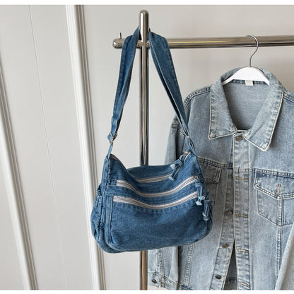 Casual Denim Shoulder Bag Japanese Harajuku Style Canvas Bag for Women 2026 New Large Capacity Simple Crossbody Bag