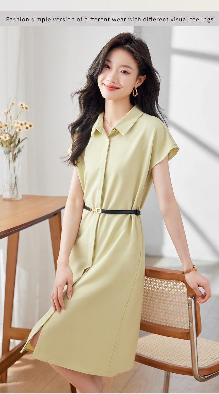[Elegant Long Skirt] V-neck Short-sleeved dress High-end Work Clothes Mid-length Skirt Spring and Summer Business Wear Uniform
