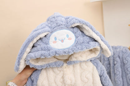 Girls' Home Clothes 2025 Autumn and Winter Baby Girl Coral Velvet Cute Hooded Super Soft Double-Sided Velvet Pajamas Two-Piece Set