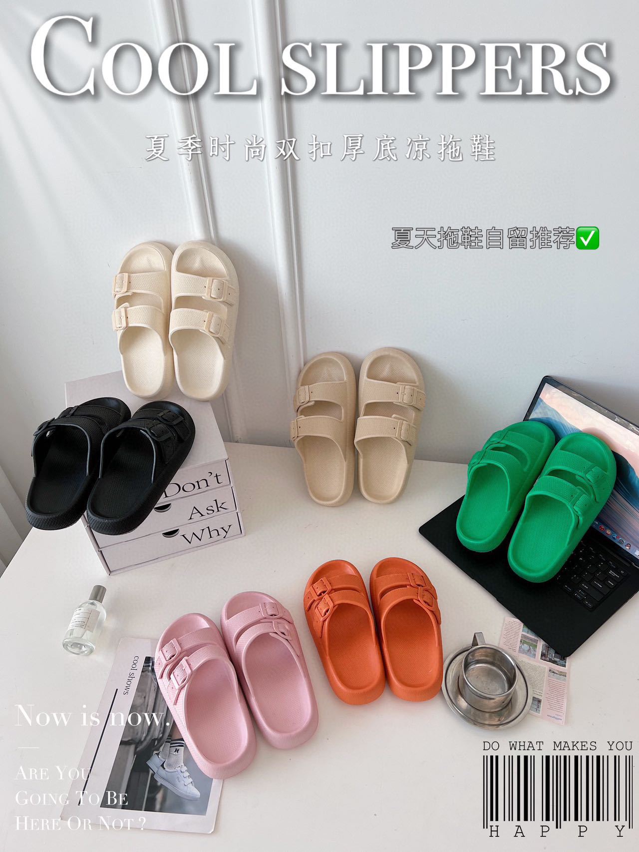 2026 New Thick-Soled Slippers, Wear-Resistant Double Buckle Eva Sandals, Couple's Summer Women's Outdoor and Indoor Slippers with a Soft Cushioning Feel