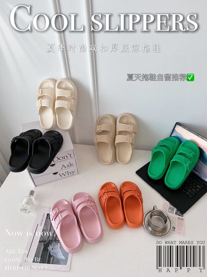 2026 New Thick-Soled Slippers, Wear-Resistant Double Buckle Eva Sandals, Couple's Summer Women's Outdoor and Indoor Slippers with a Soft Cushioning Feel