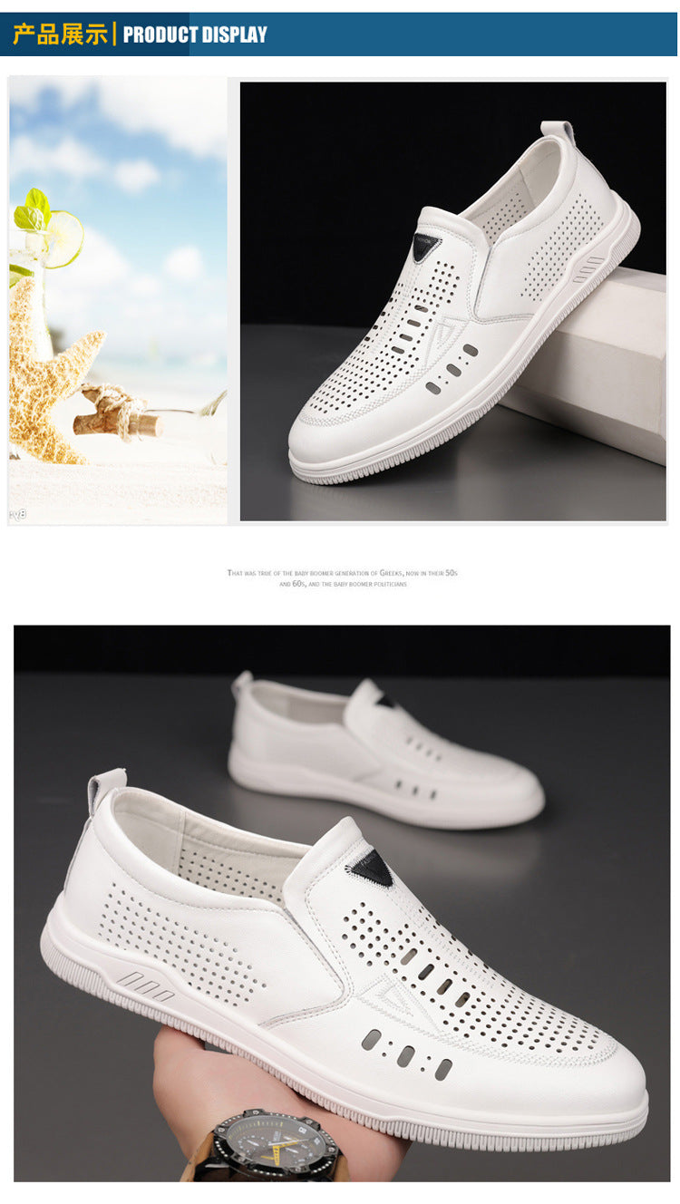 Summer Leather Shoes for Men, Casual Hollow Breathable Clogs, Soft Sole, Soft Mesh Shoes, Foreign Style Men's Shoes, Drop Shipping