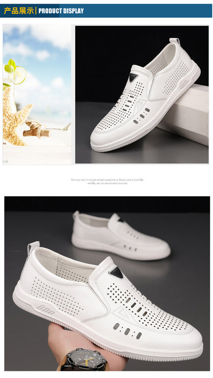 Summer Leather Shoes for Men, Casual Hollow Breathable Clogs, Soft Sole, Soft Mesh Shoes, Foreign Style Men's Shoes, Drop Shipping