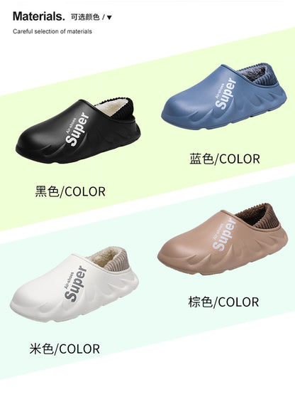 Waterproof Cotton Slippers for Men in Winter, Velvet Warm Anti-Slip Bag and Cotton Shoes for Outer Wear, Thick-Soled Winter Home Shoes Wholesale