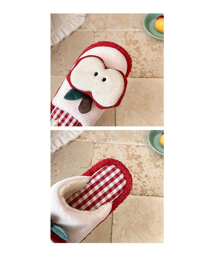 Apple Cute Closed-Toe Plush Cotton Slippers for Women, Winter 2026 New Model, Indoor Home Warm Non-Slip Odor-Resistant