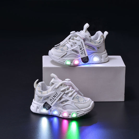 Spring and Summer New Children's Luminous Cloth Noodles for Boys sneaker 1-6 Years Old LED Light Shoes Casual Girls Schoolwalking Lights Shoes