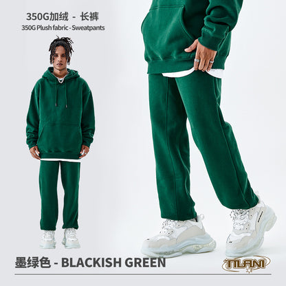 Tilani Men's Clothing European and American Trendy Brand High Quality 350g Fleece-Lined Thick Men's and Women's Hooded Sweatshirt and Sweatpants Pure Color Suit