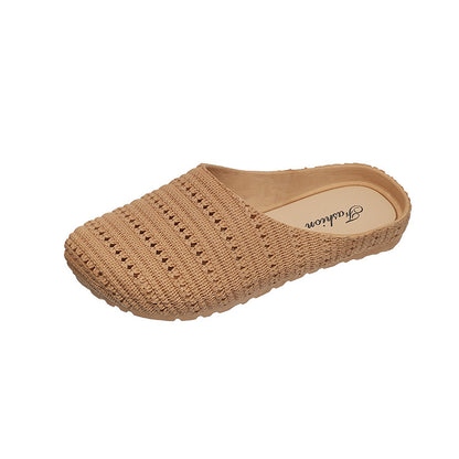 New Foreign Trade French Niche Hollow Toe Half Slippers for Women Summer Cross-Border Wear Roman Style Soft-Soled Mule Shoes