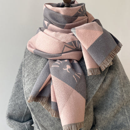 Niche Designer Cartoon Cat Cute Cashmere Scarf Women's Autumn and Winter Warm Thickened Neck Shawl New