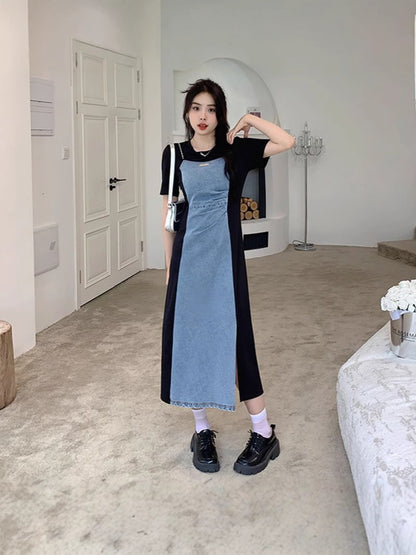 plus size Vintage Denim dress Women's Summer Skirt Casual Slim Fit Two-piece dress