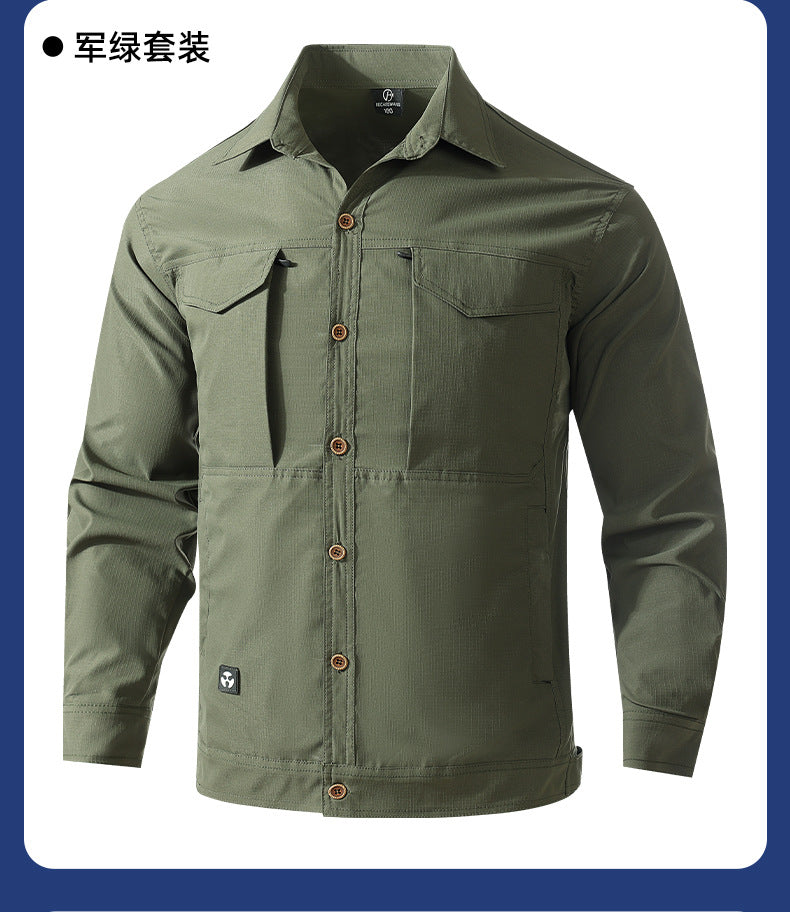 Summer stretch suit quick-drying sweat-absorbent work clothes air-conditioning cool labor protection work clothes wear-resistant breathable tooling