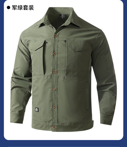Summer stretch suit quick-drying sweat-absorbent work clothes air-conditioning cool labor protection work clothes wear-resistant breathable tooling