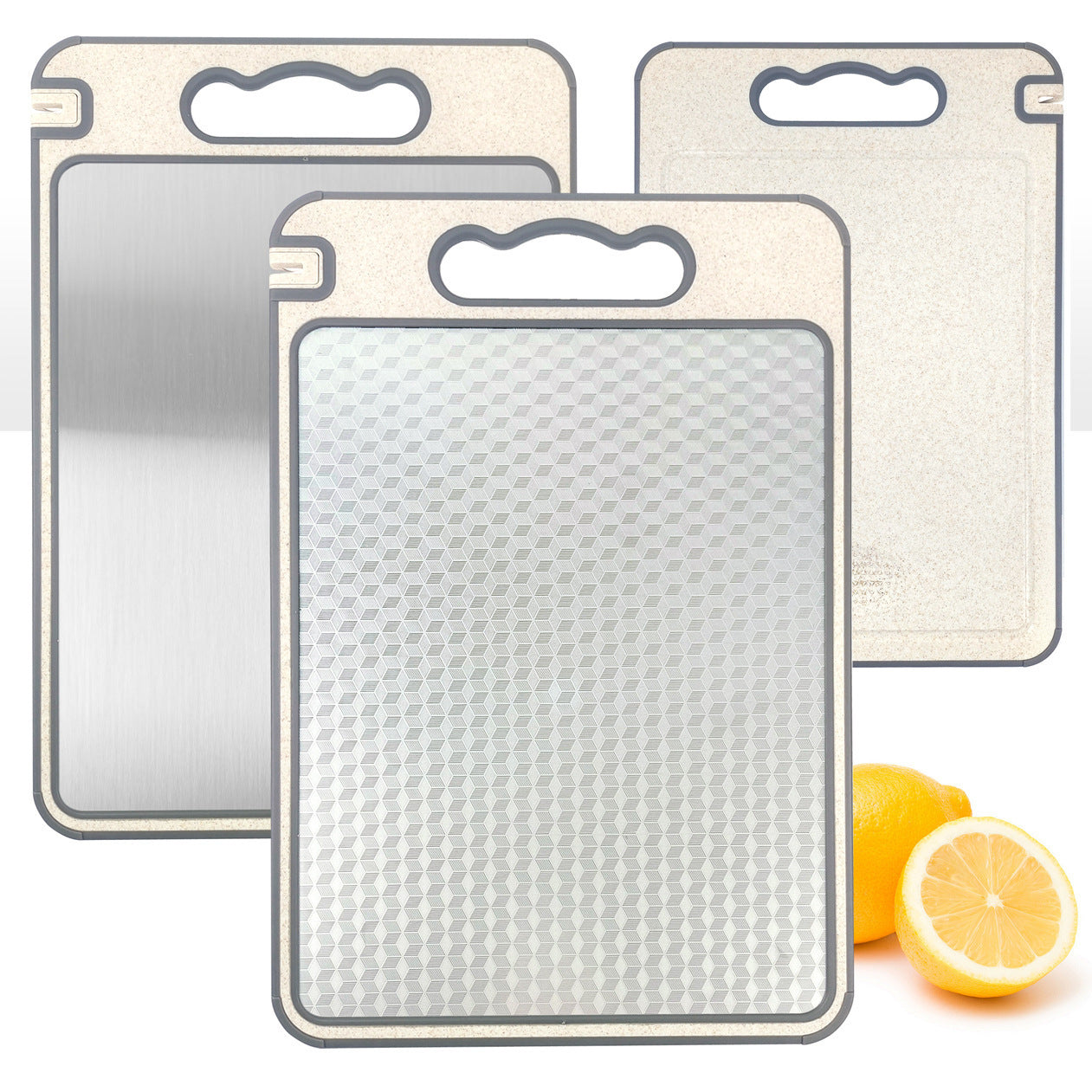 Amazon Cross-border Explosions Stainless Steel Wheat Straw Double-sided Cutting Board Thickened Anti-skid Cutting Board Cutting Board Source Factory