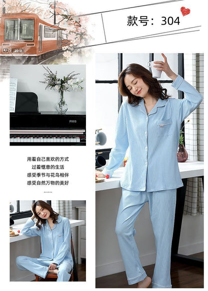 Autumn and Winter Women's 100 Pure Cotton Pajamas Women's Loose Cardigan for Middle-aged and Elderly Mothers Spring and Autumn Long-sleeved Casual Home Clothes