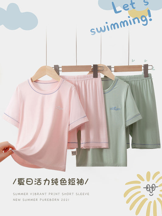 Summer Boys' Short-sleeved Shorts Modal Children's Pajamas Girls' Parent-child Home Clothes suit Children's Air-conditioning Clothes by PDG ibma