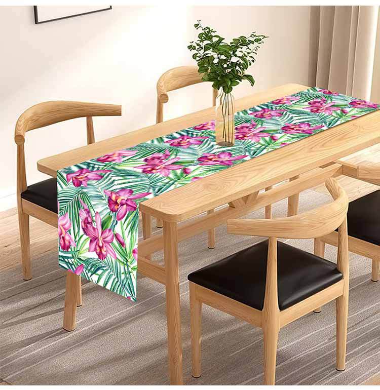 Cross-border New Orchid Table Flag Amazon Digital Printing Home Fabric Decorative Tablecloth Linen Tablecloth Cushion Tea Flag
