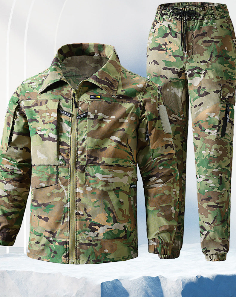 Outdoor Summer Camouflage Clothing suit Men's Wear-resistant Tear-resistant Multi-pocket Labor Protection Breathable Quick-drying Training Clothing Men's Tooling