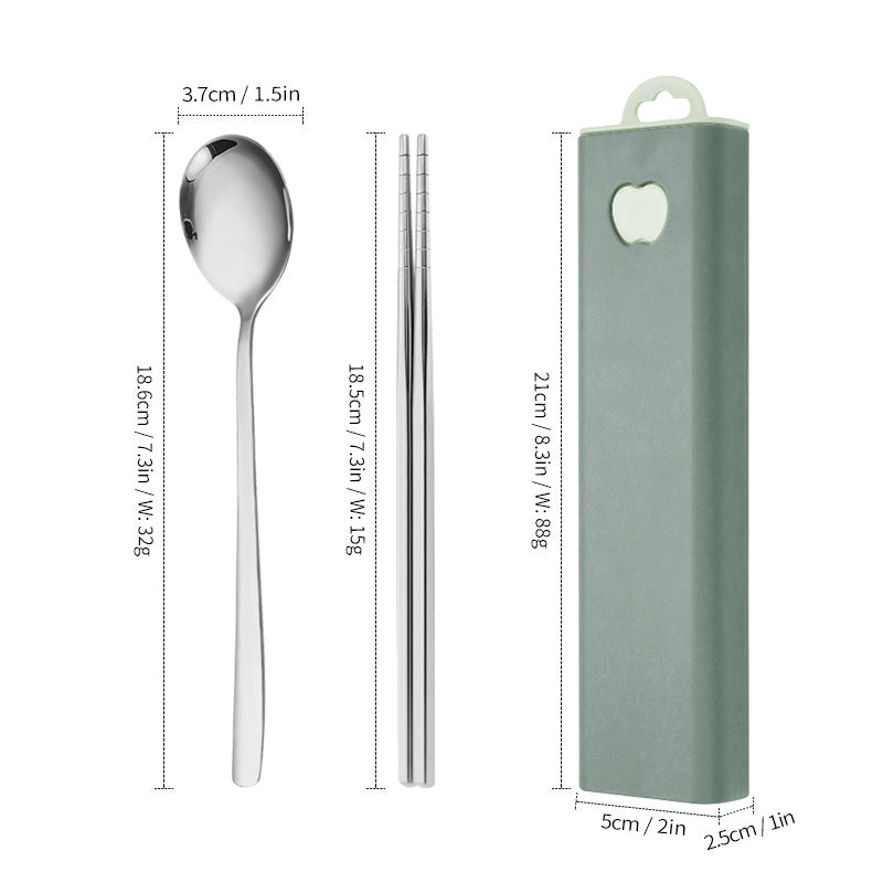 304 Stainless Steel Convenient Tableware Fork, Spoon and Chopsticks Three-Piece Set Outdoor Travel Student Storage Box Tableware Set