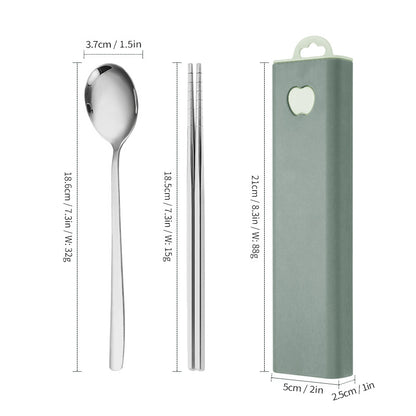 304 Stainless Steel Convenient Tableware Fork, Spoon and Chopsticks Three-Piece Set Outdoor Travel Student Storage Box Tableware Set