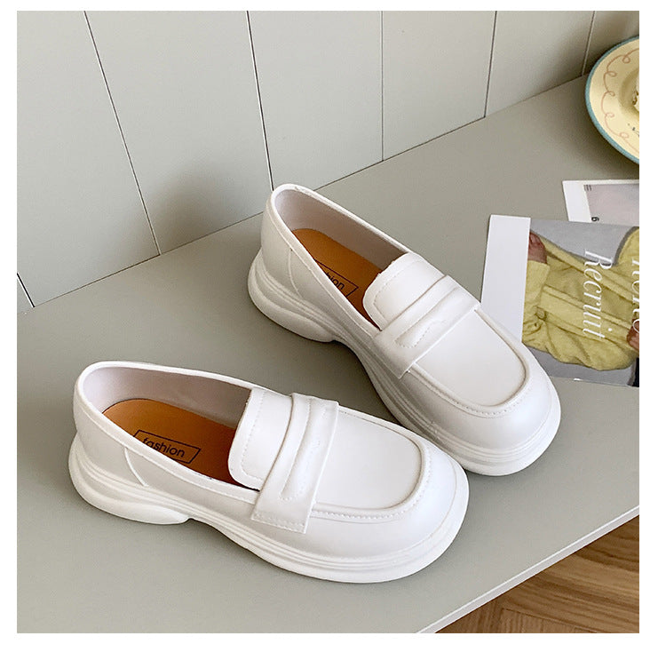 Thick-Soled Loafers British Style Slip-On White Shoes for Women 2025 New Versatile Toe-Toe Shoes Cross-Border Foreign Trade Women's Shoes