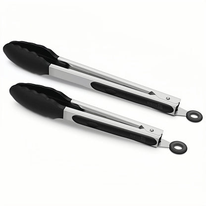 Cross-Border Black Silicone Clip High Temperature Resistant Kitchen Food Frying Stainless Steel Bread Clip Steak Clip Kitchen Food Clip