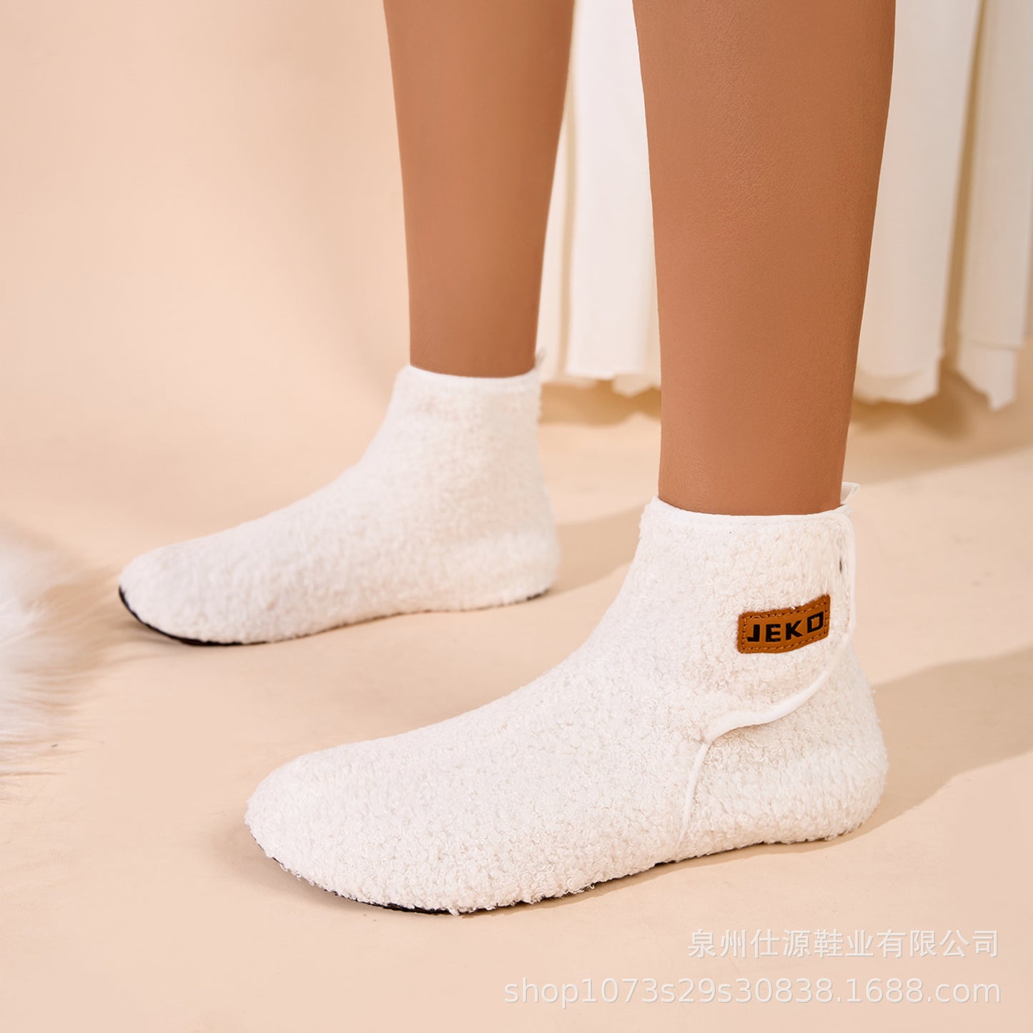 Cross-Border Large Size Shein Winter New Women's Velcro Home Indoor Non-Slip Warm Long Plush Snow Boots