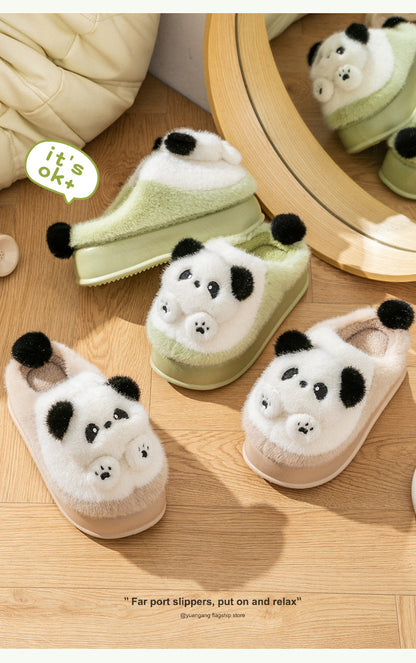 Thick-Soled High-Heeled Cotton Slippers for Women's Home, Cute Bear Girl's Heart Heightening Slippers, Winter Warm and Non-Slip Outer Wear