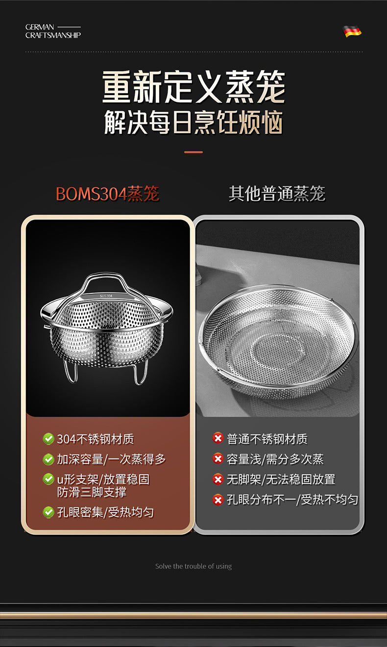 304 Stainless Steel Steamer Dense Hole Draining Basket Vegetable Washing Basket Steaming Lattice Electric Rice Cooker Rice Soup Separation Water Resistant Steaming Rack Steaming Drawer