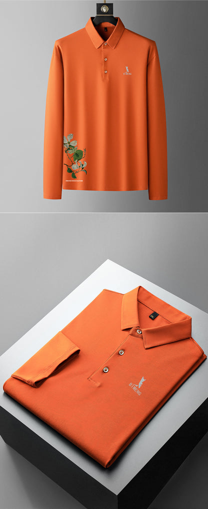 Fat guy lapel long-sleeved T-shirt men's plus size polo shirt fat youth autumn T-shirt bottoming shirt