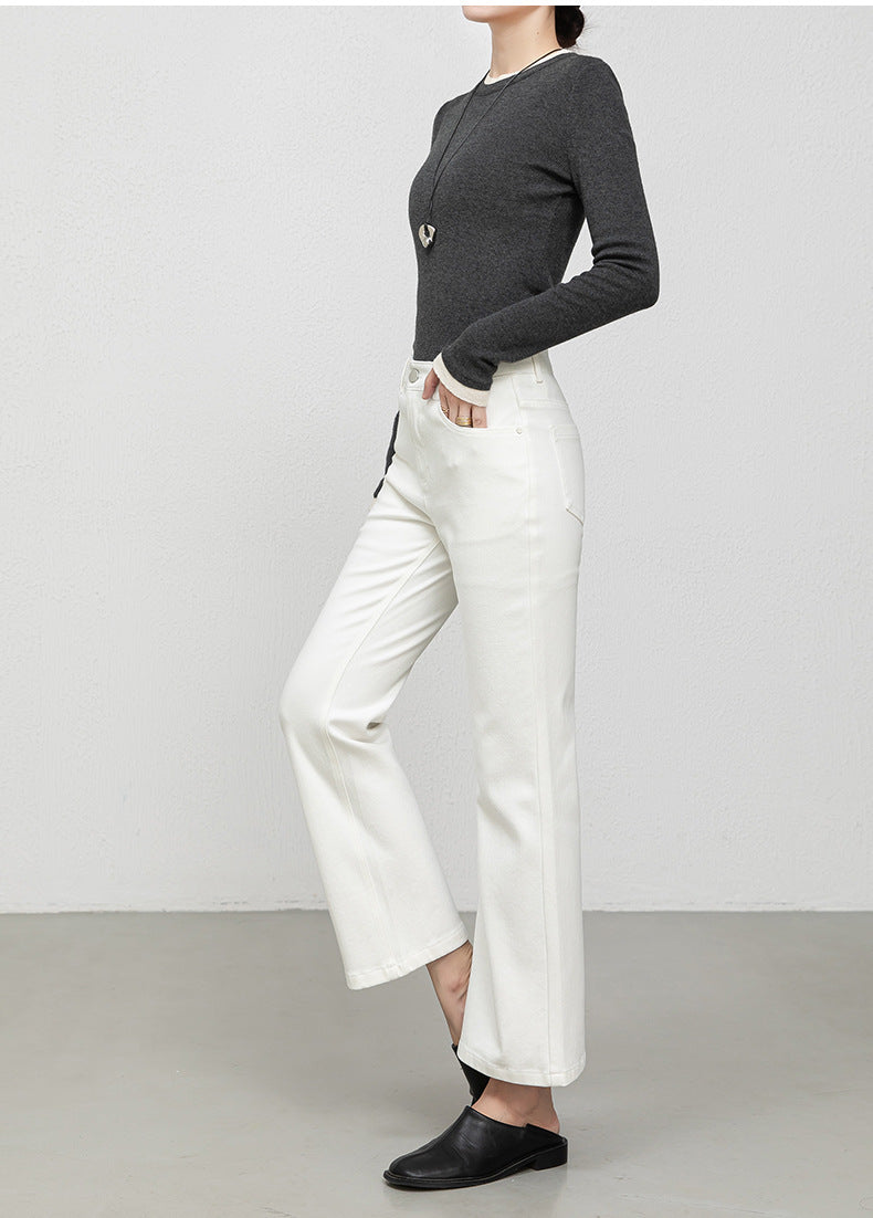 Miaoyu Nine-Point Flared Pants for Women, High-Waisted, Slimming, Nine-Point Jeans, Spring 2026, Four-Way Stretch Bell-Bottom Pants