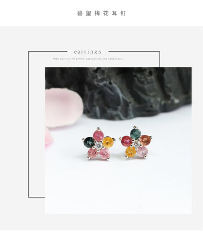 Guan Yu S925 Silver Needle Natural Tourmaline Earrings Flower Ear Hooks Gemstone Factory Wholesale Dropshipping S2053101