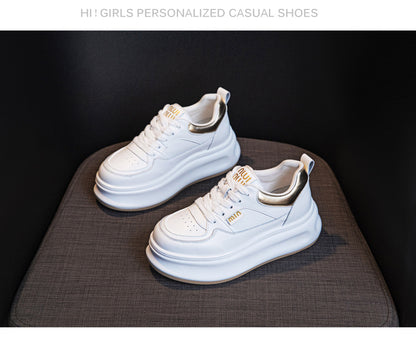 Thick-Soled White Sneakers for Women 2026 Spring and Autumn Hot-Selling Genuine Leather Breathable Sneakers for Women, Super Popular Versatile Casual Platform Shoes
