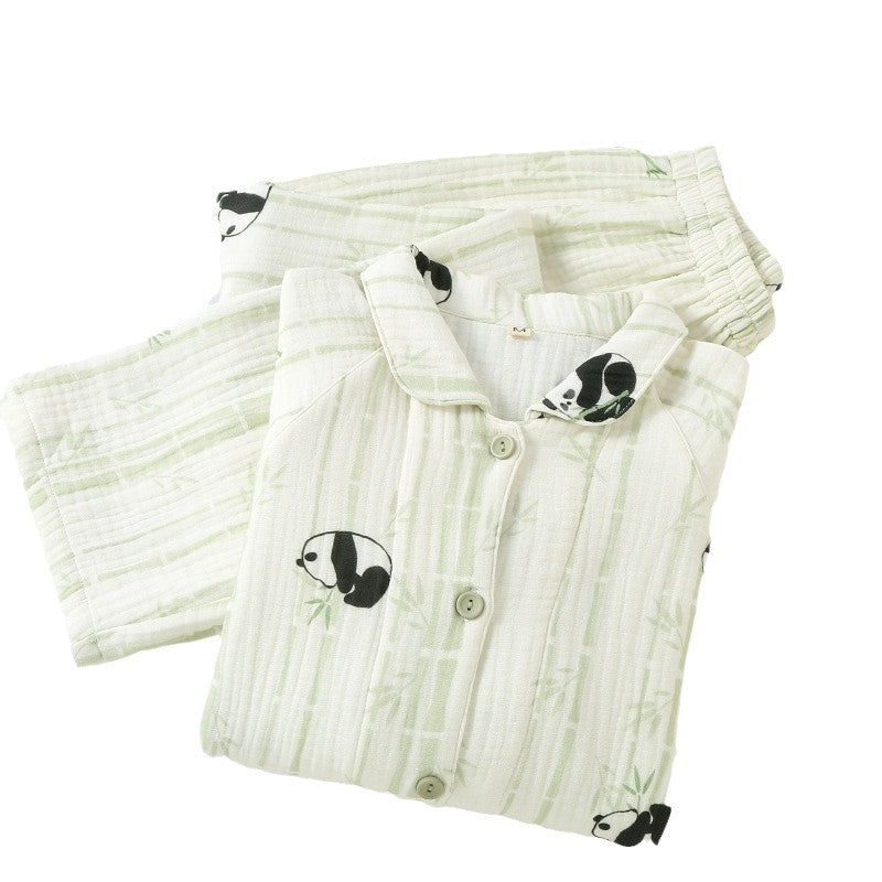 New Cotton Thickened Edge Four-Layer Gauze Women's Pajamas Cotton Warm Long-Sleeved Home Clothes for Autumn and Winter suit