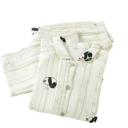 New Cotton Thickened Edge Four-Layer Gauze Women's Pajamas Cotton Warm Long-Sleeved Home Clothes for Autumn and Winter suit