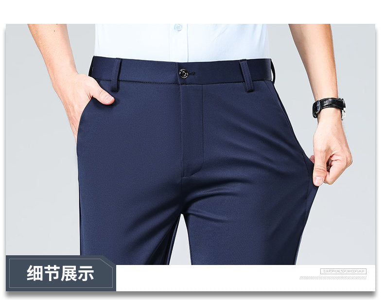 Wholesale casual pants men's four-sided elastic fabric summer ice silk pants trousers trousers high waist breathable iron-free formal trousers