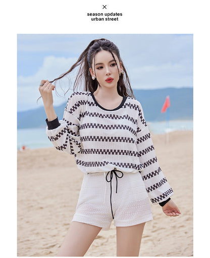 2024 new swimsuit women's split four-piece suit belly covering slimming gathered small chest South Korea ins style Hot Spring